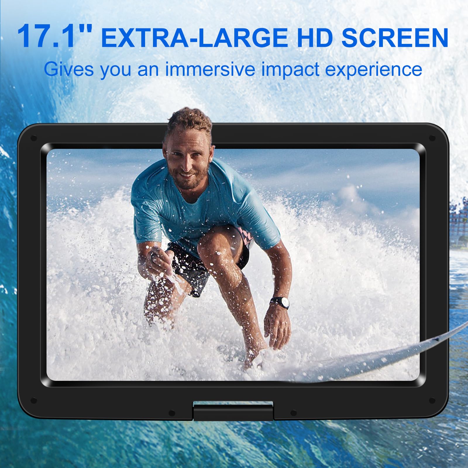 19.6'' Portable Dvd Player With 17.1'' Hd Swivel Screen, 4H Rechargeable Battery, Support Usb/Sd Card/Discs/Sync Tv, Dual Stereo